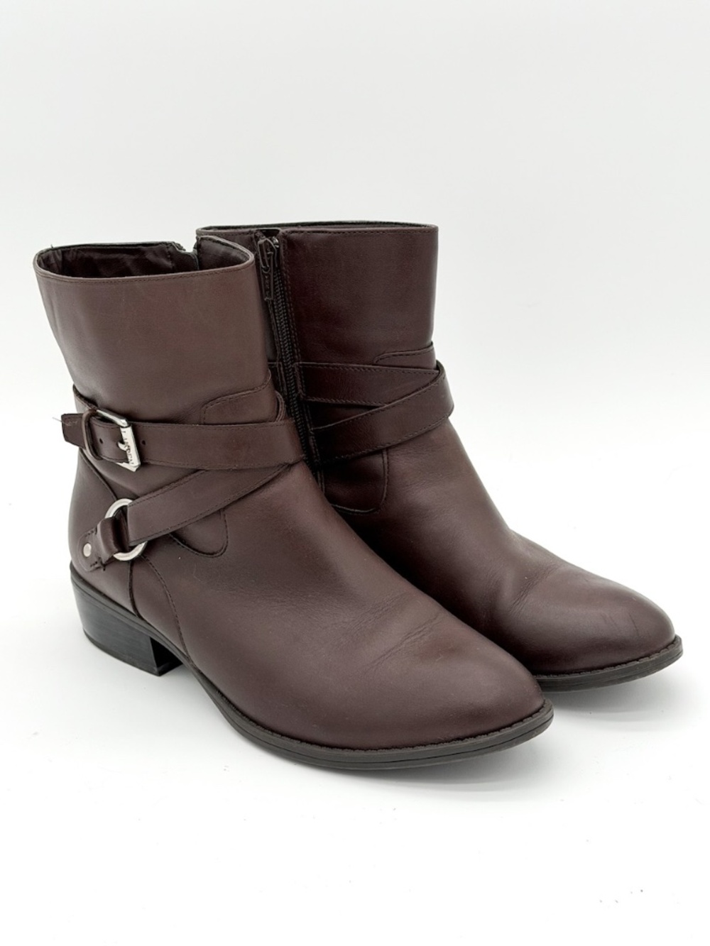 Lauren Ralph Lauren Makalia Brown Leather Ankle Boots Buckle Strappy Women 7.5B